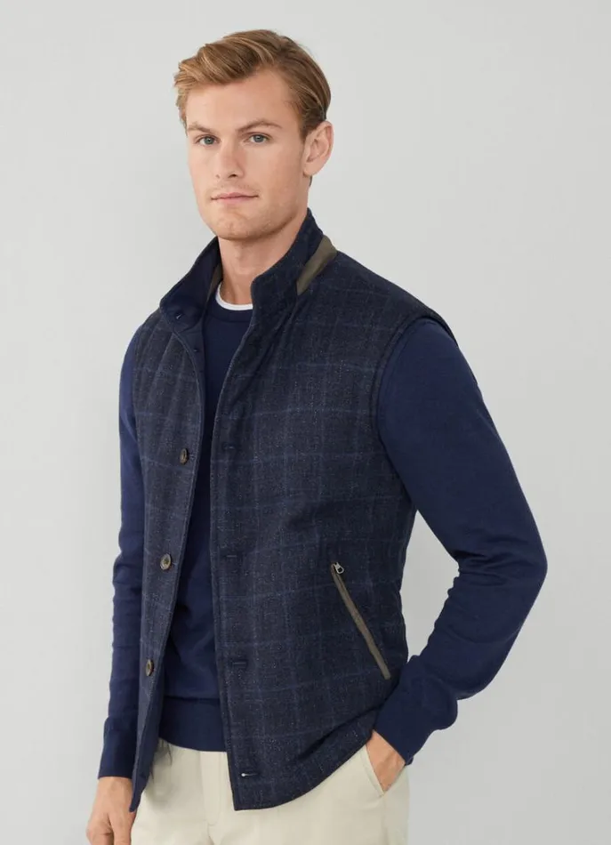 Men Coats and Jackets Hackett London Reversible Wool And Nylon Gilet Navy