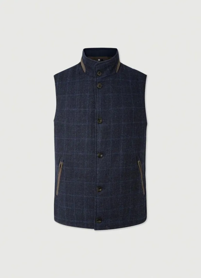 Men Coats and Jackets Hackett London Reversible Wool And Nylon Gilet Navy
