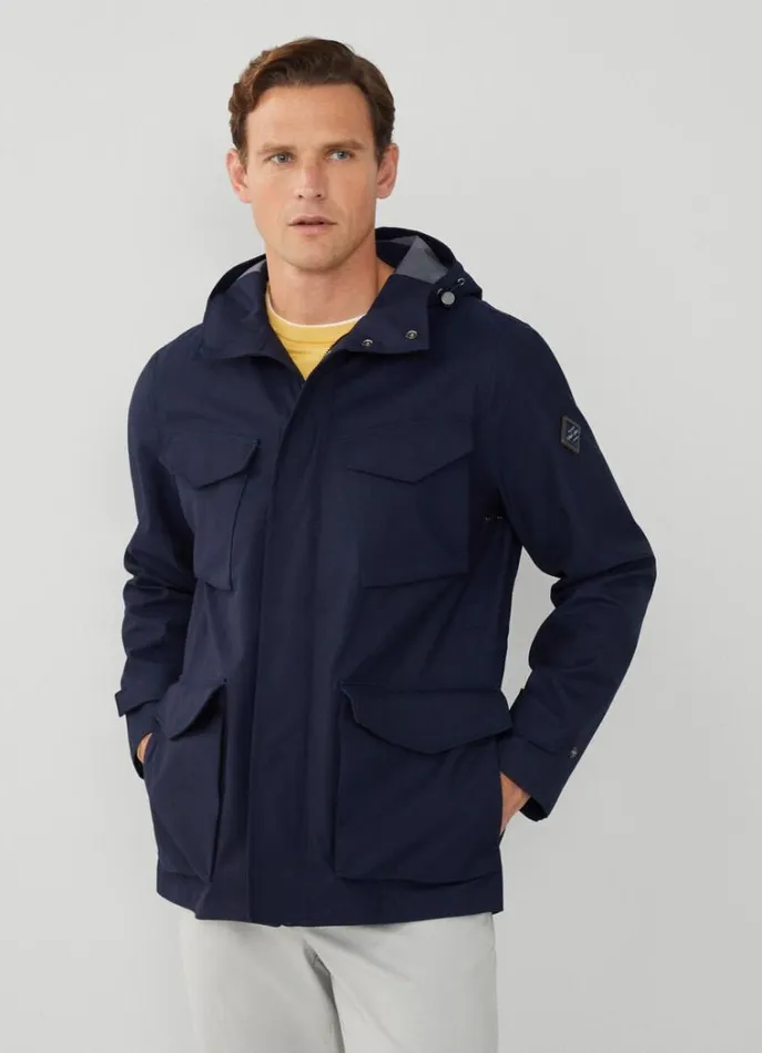 Men Coats and Jackets Hackett London Velospeed Jacket With Hood Navy