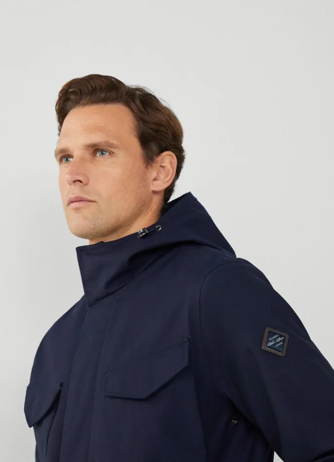 Men Coats and Jackets Hackett London Velospeed Jacket With Hood Navy