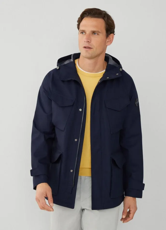 Men Coats and Jackets Hackett London Velospeed Jacket With Hood Navy