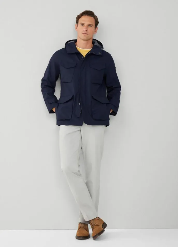 Men Coats and Jackets Hackett London Velospeed Jacket With Hood Navy