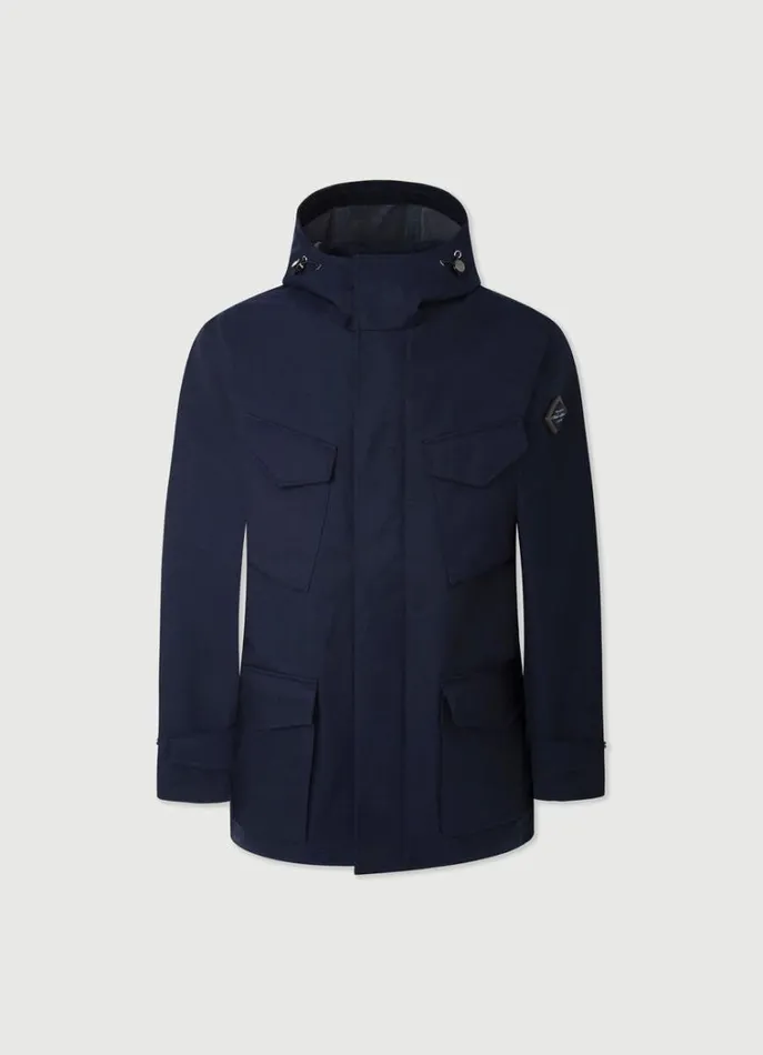 Men Coats and Jackets Hackett London Velospeed Jacket With Hood Navy