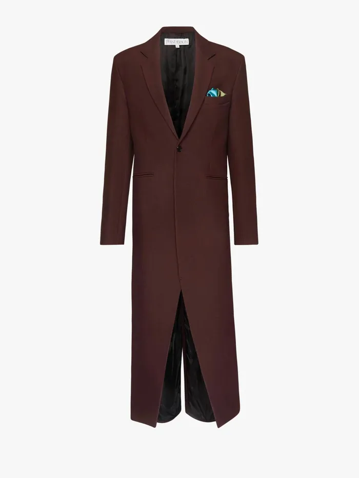 Men Coats and Jackets JW Anderson LONG COAT WITH SATIN HANDKERCHIEF Aubergine