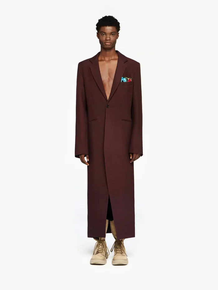 Men Coats and Jackets JW Anderson LONG COAT WITH SATIN HANDKERCHIEF Aubergine Men Coats and Jackets JW Anderson LONG COAT WITH SATIN HANDKERCHIEF Aubergine