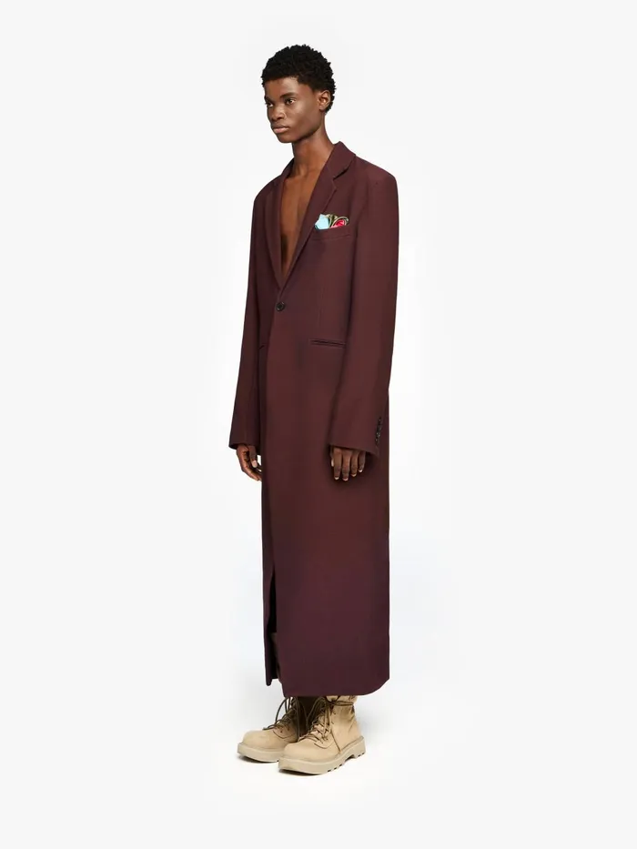 Men Coats and Jackets JW Anderson LONG COAT WITH SATIN HANDKERCHIEF Aubergine Men Coats and Jackets JW Anderson LONG COAT WITH SATIN HANDKERCHIEF Aubergine
