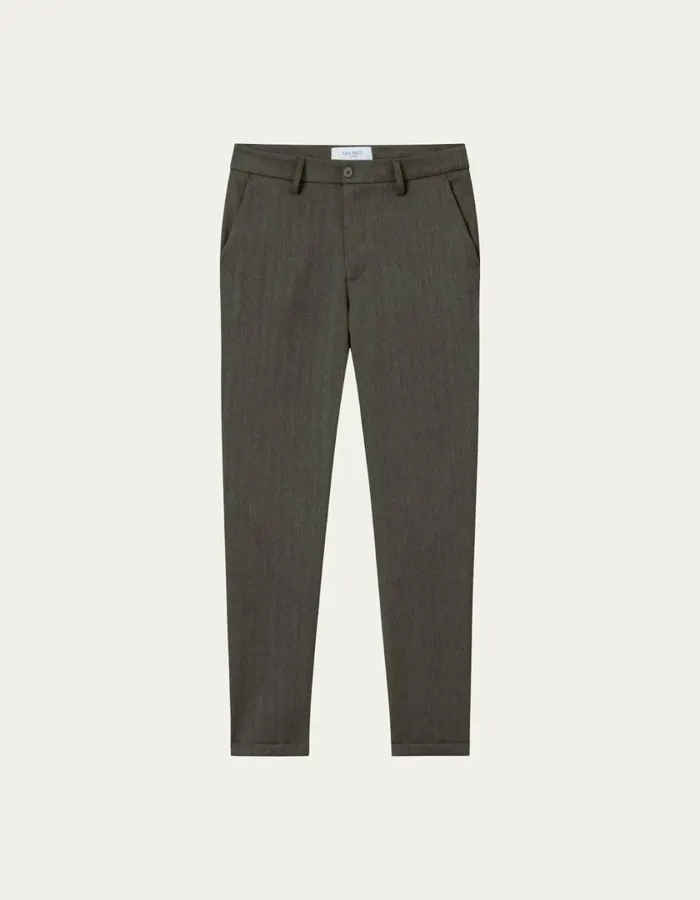 Men Como Reg Herringbone Suit Pants 8211 Olive NightDark Brown Les Deux Pants