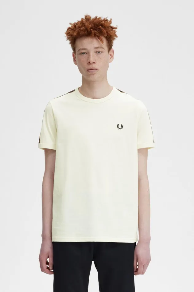Men Contrast Tape Ringer TShirt Ecruwhisky Brown Fred Perry TShirts