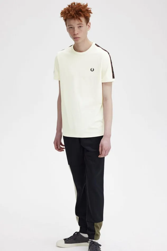 Men Contrast Tape Ringer TShirt Ecruwhisky Brown Fred Perry TShirts