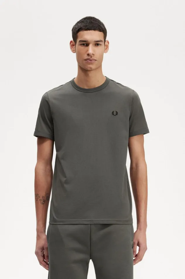 Men Contrast Tape Ringer TShirt Field Green Fred Perry TShirts
