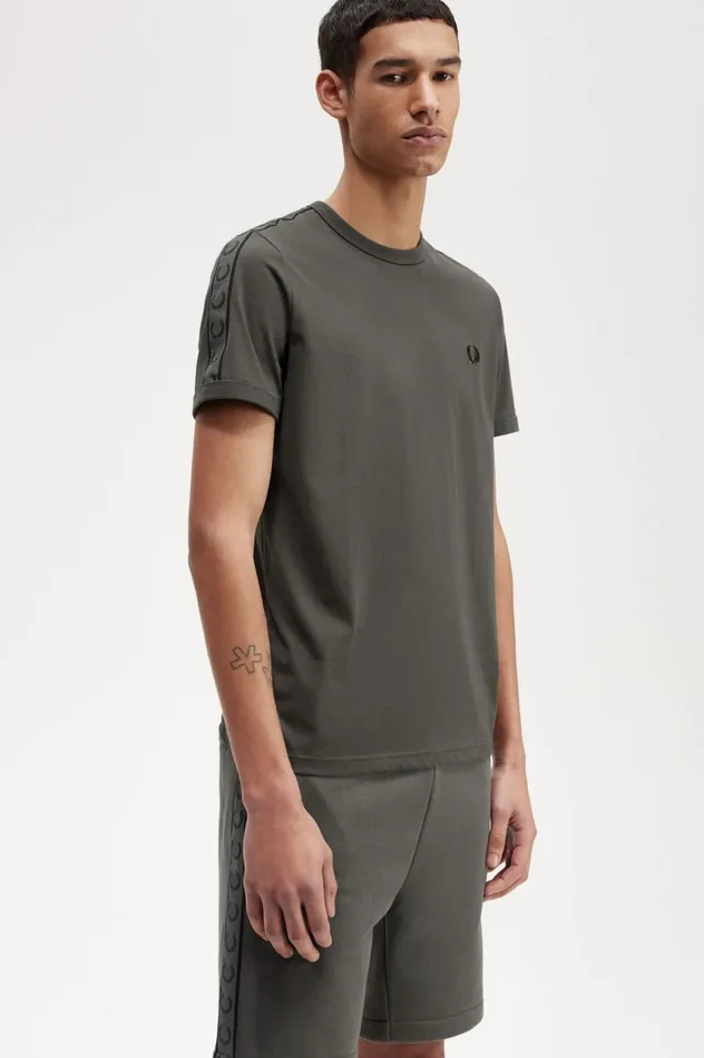 Men Contrast Tape Ringer TShirt Field Green Fred Perry TShirts