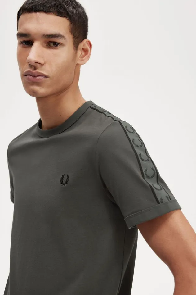 Men Contrast Tape Ringer TShirt Field Green Fred Perry TShirts