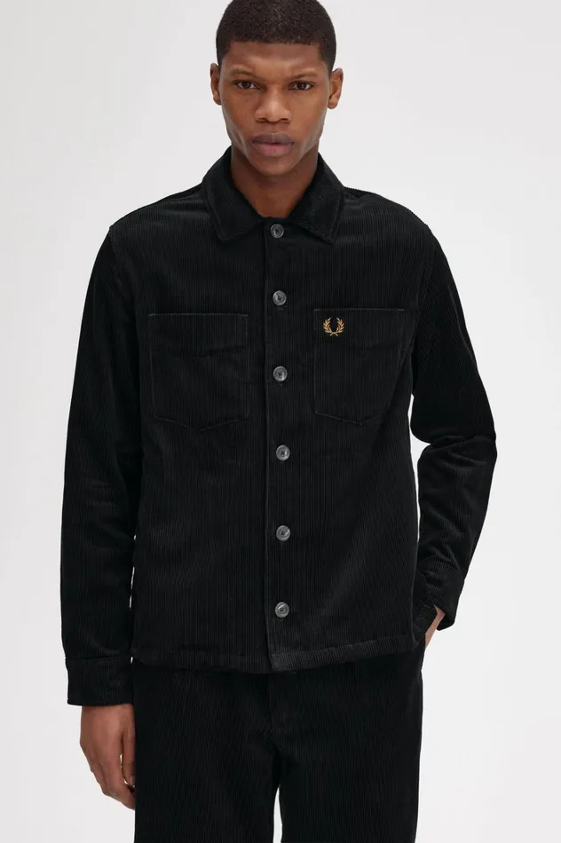Men Cord Overshirt Black Fred Perry Overshirts