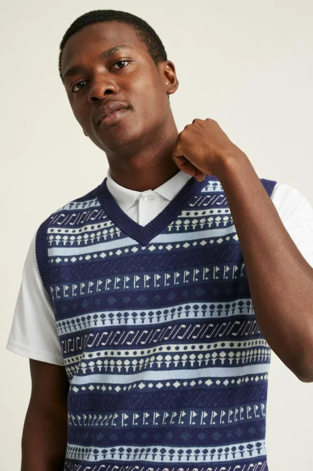 Men Cotton Cashmere Golf Sweater Vest Navy Fair Isle Bonobos Crew and VNeck Sweaters
