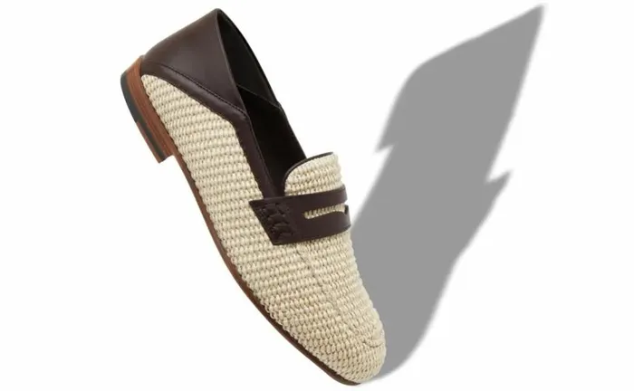 Men Cream And Red Raffia Penny Loafers Manolo Blahnik Loafers