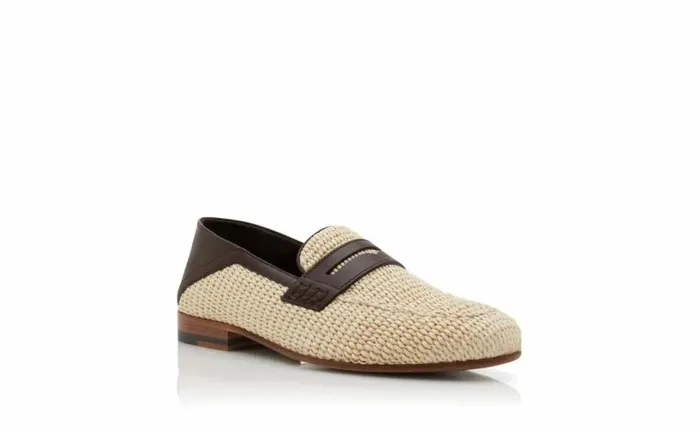 Men Cream And Red Raffia Penny Loafers Manolo Blahnik Loafers