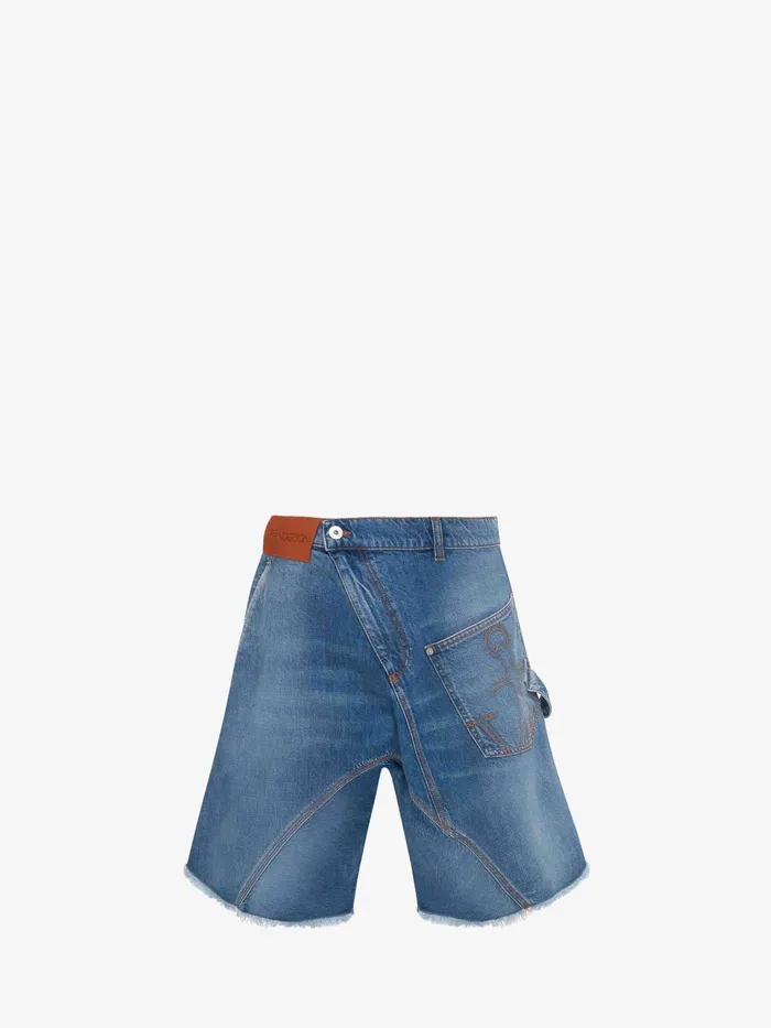 Men Denim JW Anderson TWISTED WORKWEAR DENIM SHORTS Light Blue Denim