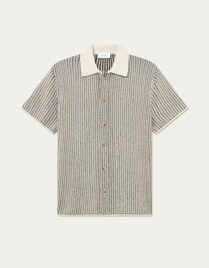 Men Easton Knitted SS Shirt 8211 IvoryBlack Les Deux Knitwear