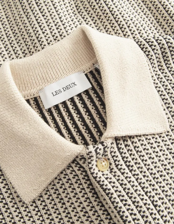 Men Easton Knitted SS Shirt 8211 IvoryBlack Les Deux Knitwear