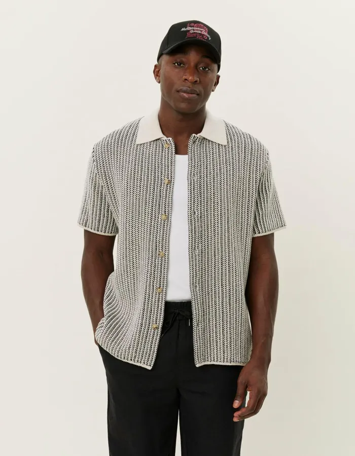 Men Easton Knitted SS Shirt 8211 IvoryBlack Les Deux Knitwear