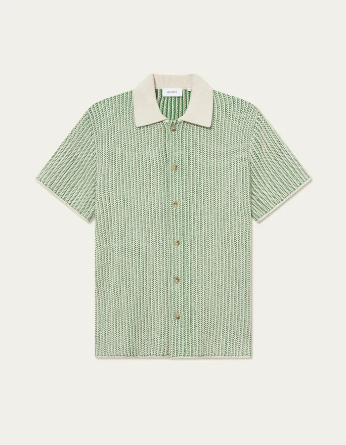 Men Easton Knitted SS Shirt 8211 IvoryVintage Green Les Deux Knitwear