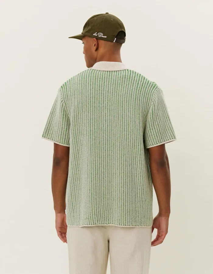 Men Easton Knitted SS Shirt 8211 IvoryVintage Green Les Deux Knitwear