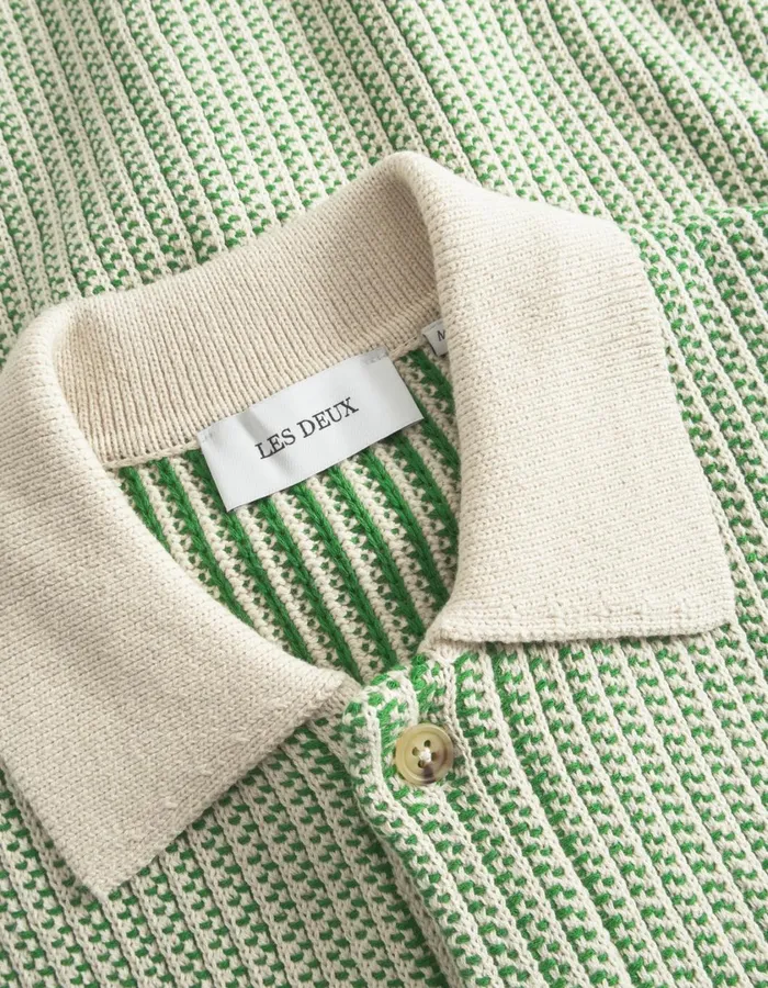 Men Easton Knitted SS Shirt 8211 IvoryVintage Green Les Deux Knitwear