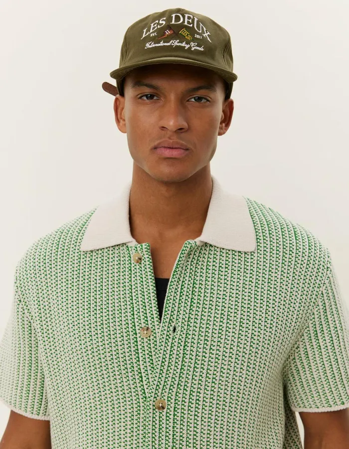 Men Easton Knitted SS Shirt 8211 IvoryVintage Green Les Deux Knitwear