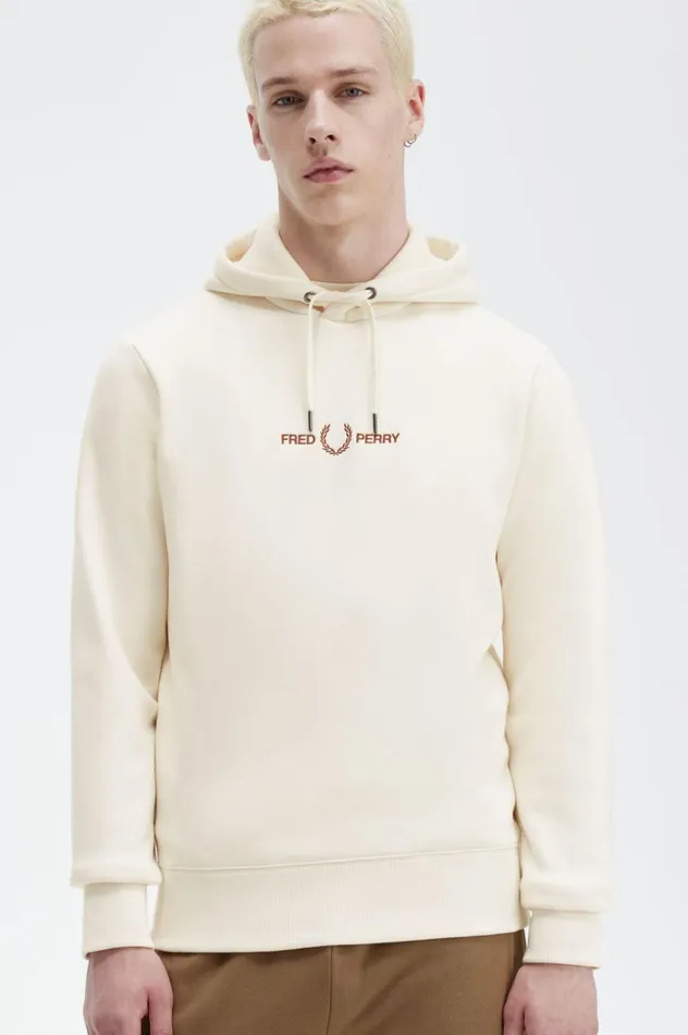 Men Embroidered Hooded Sweatshirt Ecru Fred Perry Sweatshirts