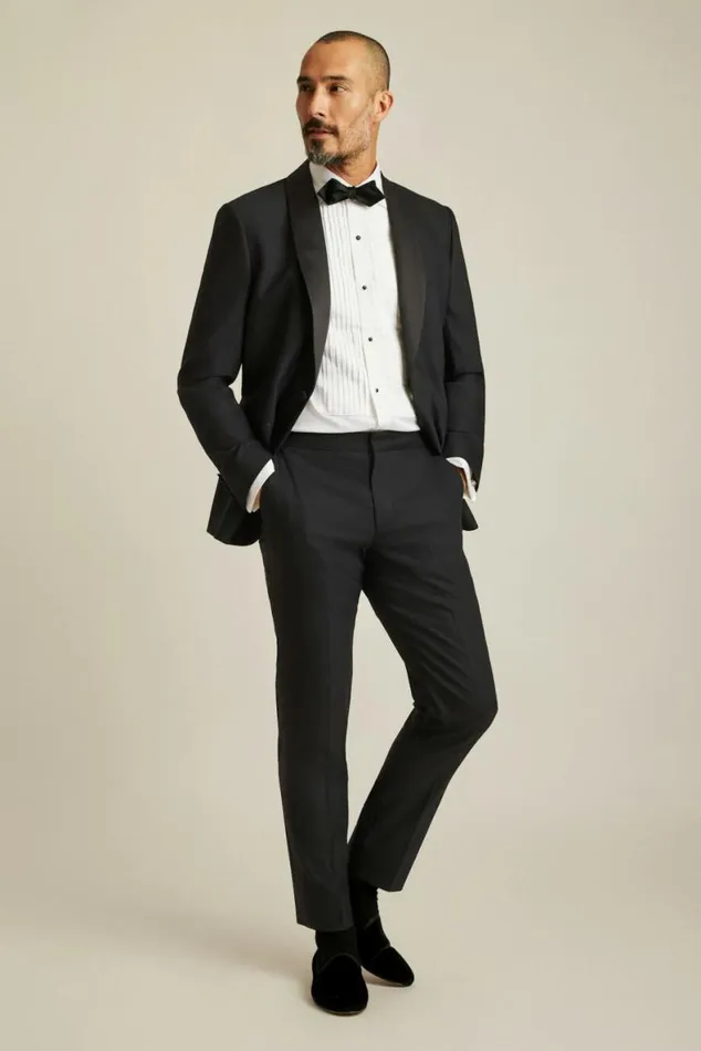 Men Empire Stretch Italian Wool Tuxedo Black Shawl Collar Bonobos Suits