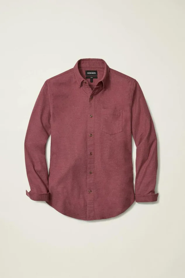 Men Everyday Lightweight Flannel Shirt Burgundy Micro Houndstooth Bonobos Overshirts