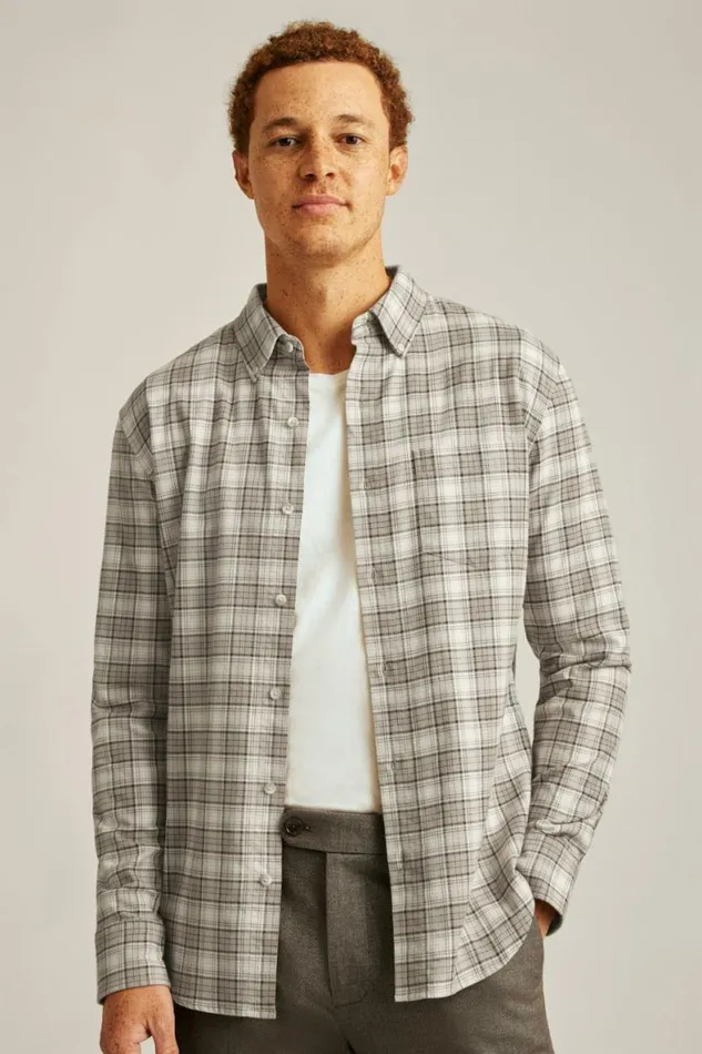 Men Everyday Lightweight Flannel Shirt Khaki Plaid Bonobos Overshirts