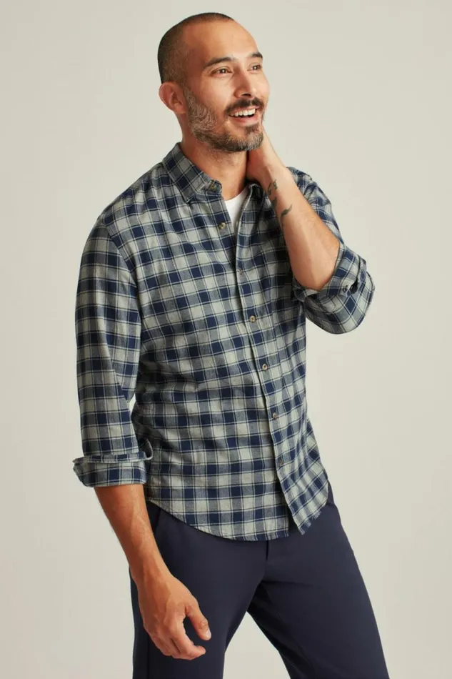 Men Everyday Lightweight Flannel Shirt Navy Grey Ansley Check Bonobos Overshirts