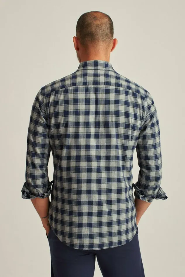 Men Everyday Lightweight Flannel Shirt Navy Grey Ansley Check Bonobos Overshirts