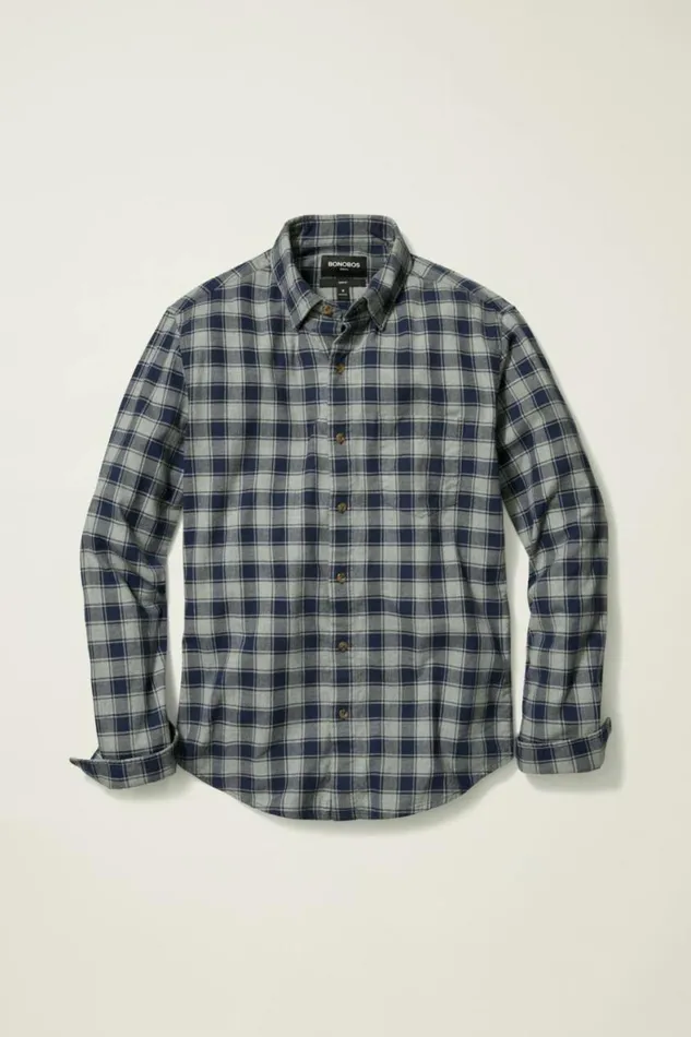 Men Everyday Lightweight Flannel Shirt Navy Grey Ansley Check Bonobos Overshirts