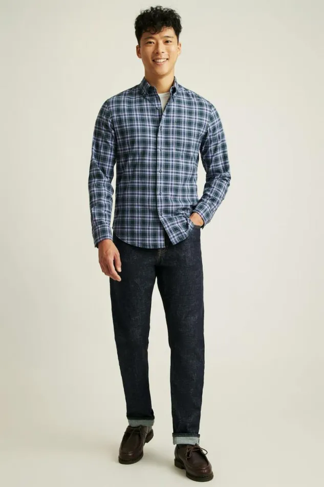 Men Everyday Lightweight Flannel Shirt Navy Lavender Plaid Bonobos Overshirts