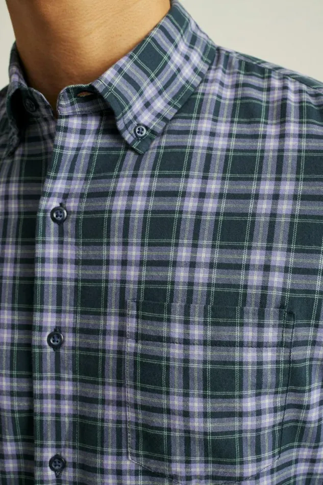Men Everyday Lightweight Flannel Shirt Navy Lavender Plaid Bonobos Overshirts