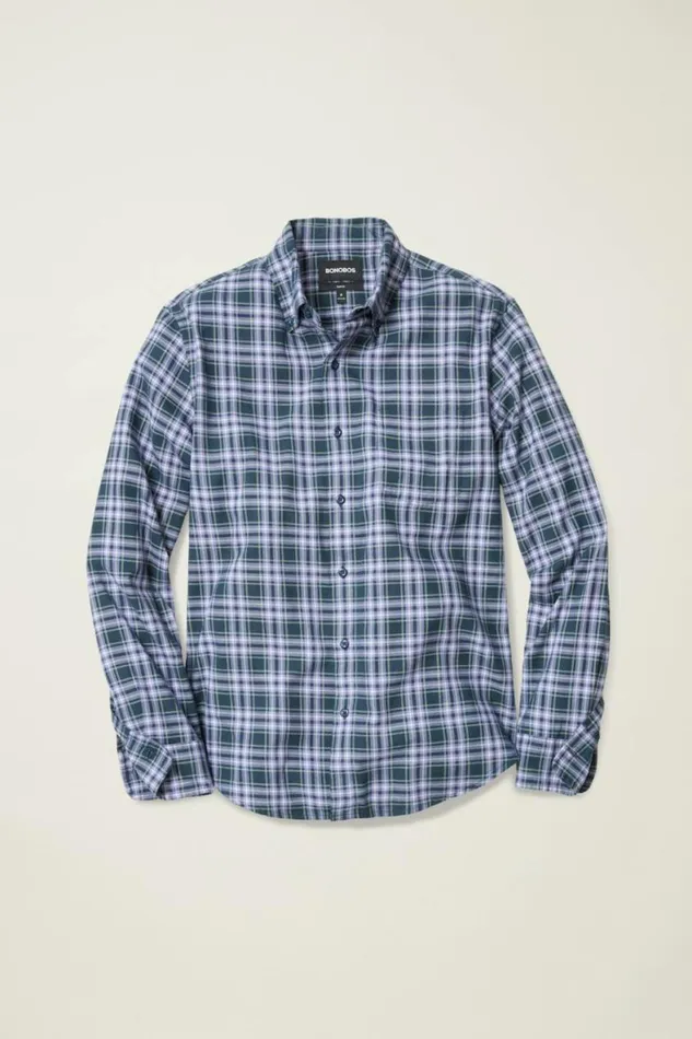 Men Everyday Lightweight Flannel Shirt Navy Lavender Plaid Bonobos Overshirts