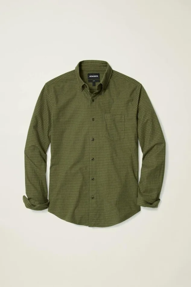 Men Everyday Lightweight Flannel Shirt Olive Forest Check Bonobos Overshirts