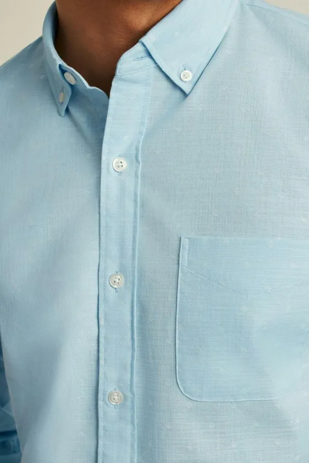 Men Everyday Shirt Blue Chambray Dobby Dot Bonobos Business Casual Shirts