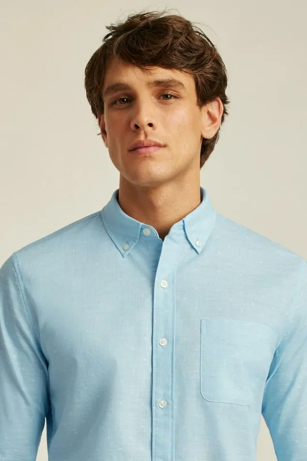 Men Everyday Shirt Blue Chambray Dobby Dot Bonobos Business Casual Shirts