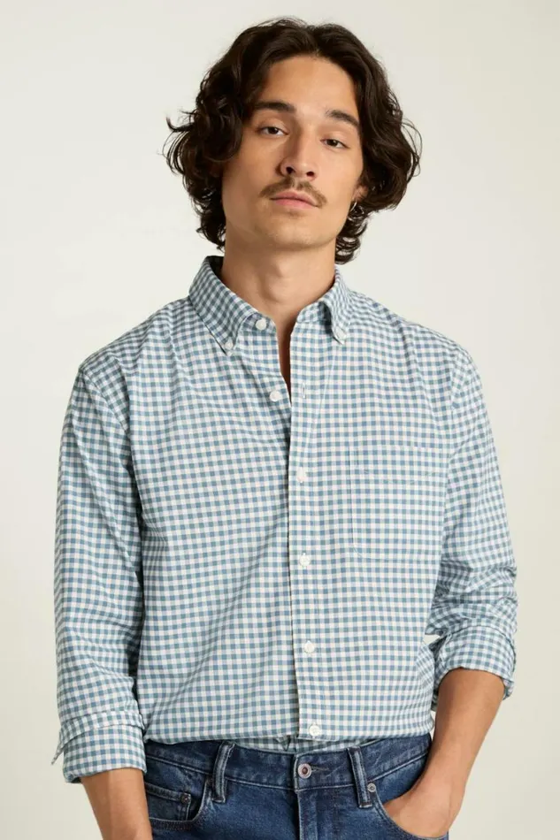 Men Everyday Shirt Blue Ocean Plaid Bonobos Business Casual Shirts