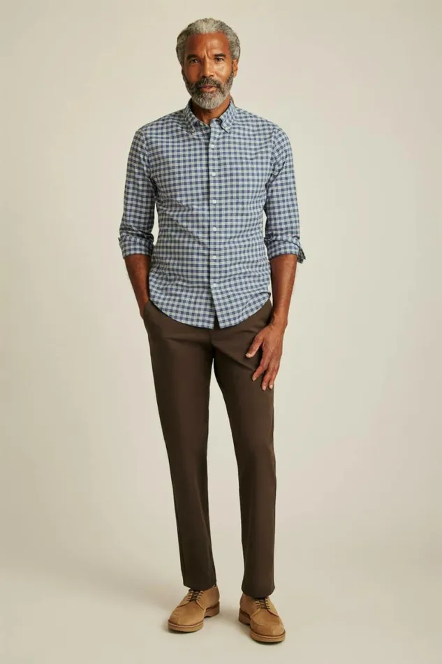 Men Everyday Shirt Navy Brown Plaid Bonobos Business Casual Shirts