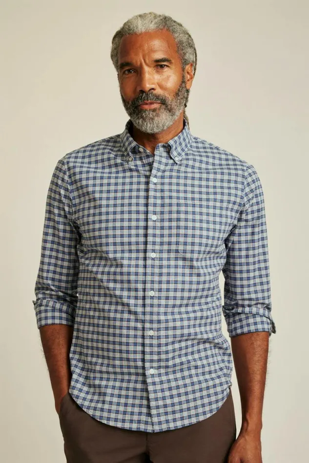 Men Everyday Shirt Navy Brown Plaid Bonobos Business Casual Shirts