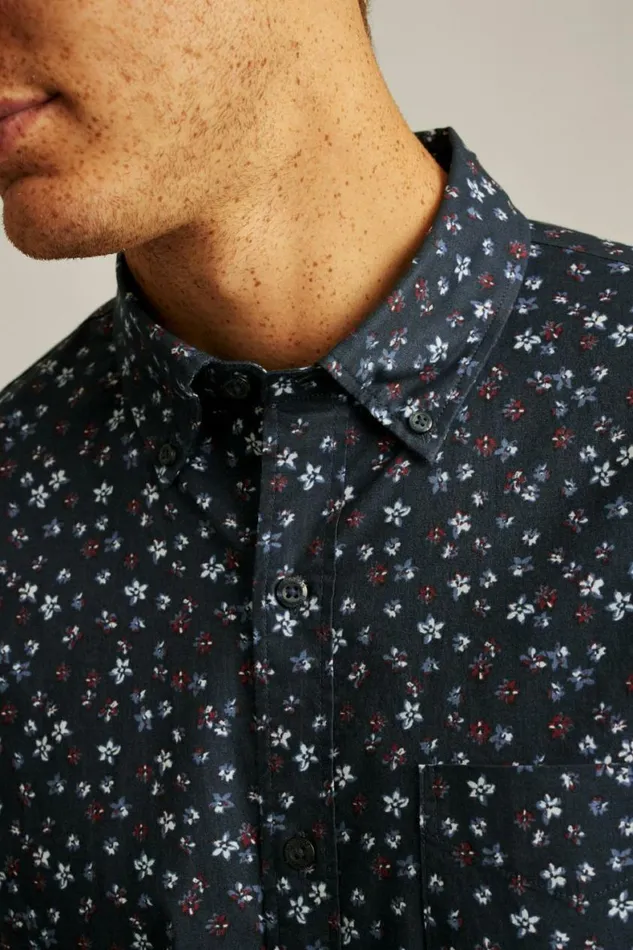 Men Everyday Shirt Navy Burgundy Floral Bonobos Business Casual Shirts