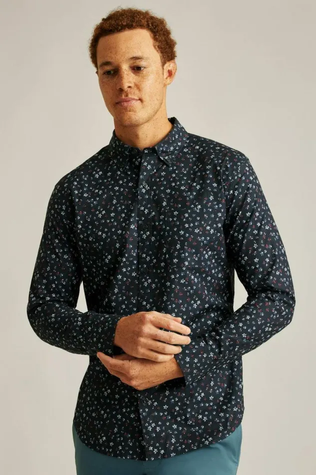 Men Everyday Shirt Navy Burgundy Floral Bonobos Business Casual Shirts