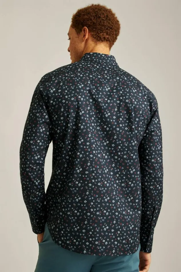 Men Everyday Shirt Navy Burgundy Floral Bonobos Business Casual Shirts