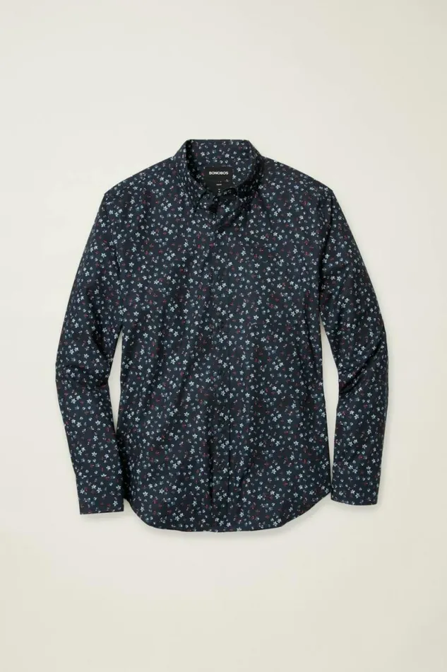 Men Everyday Shirt Navy Burgundy Floral Bonobos Business Casual Shirts