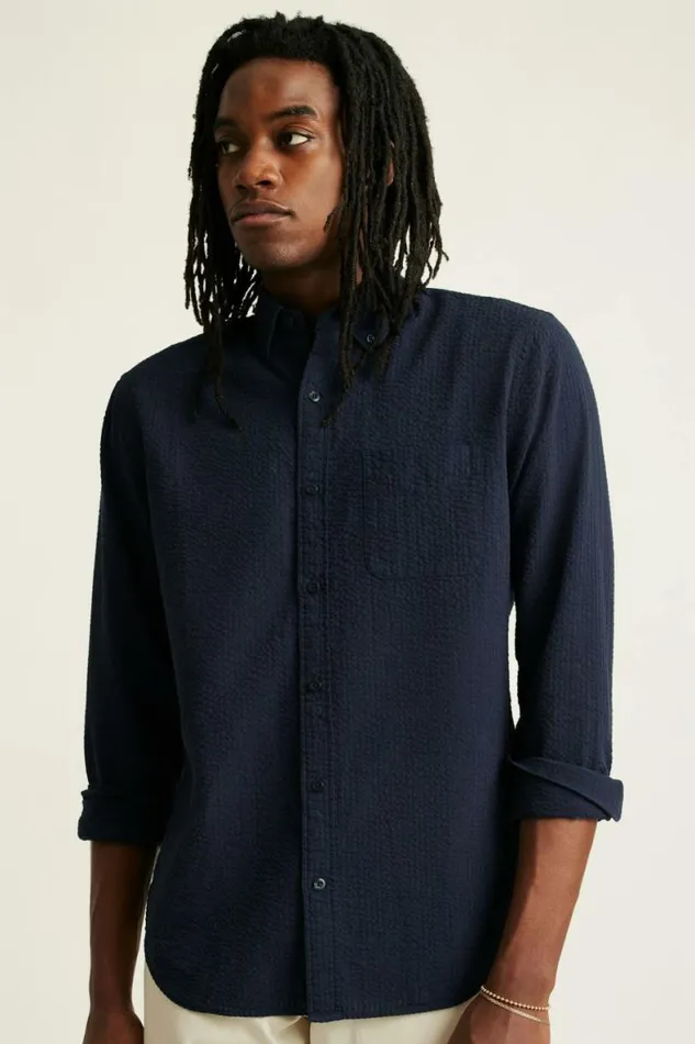 Men Everyday Shirt Navy Seersucker Bonobos Business Casual Shirts