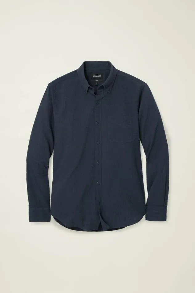 Men Everyday Shirt Navy Seersucker Bonobos Business Casual Shirts